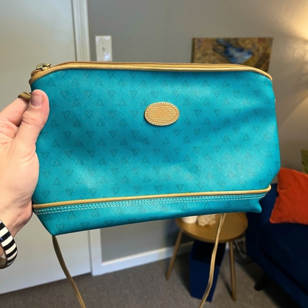 Vintage Teal and Tan Crossbody Bag